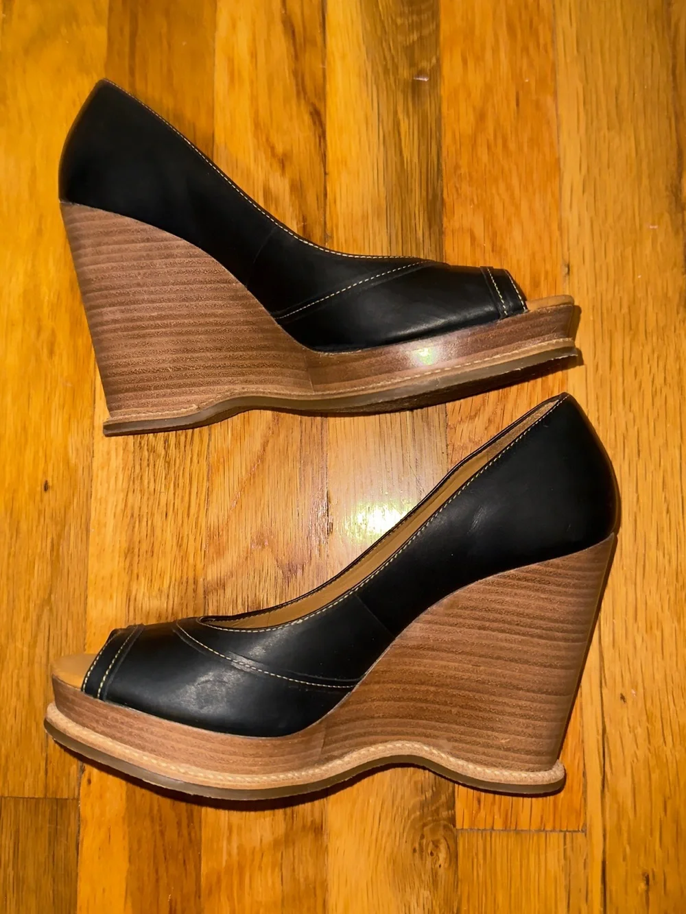 Michael Kors Black Leather Peep-Toe Heels